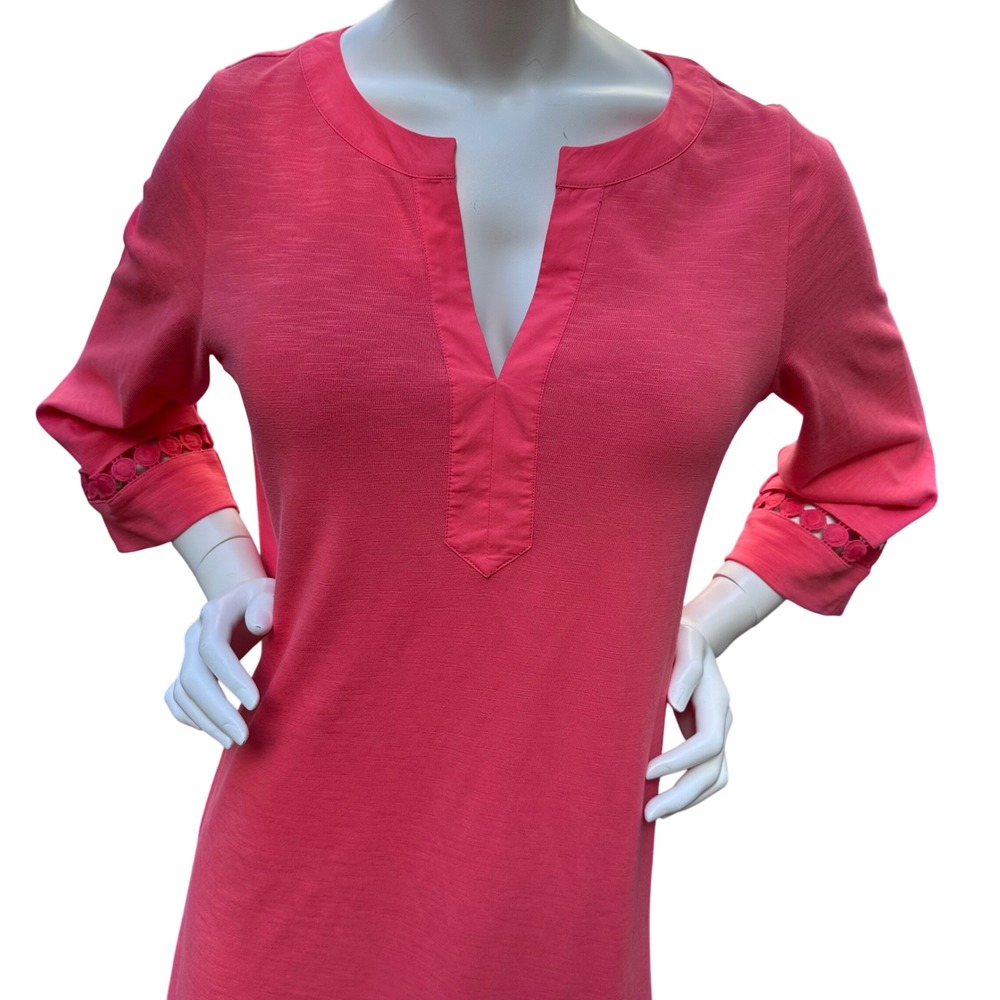 Tommy Bahama Coral Pink Slub‎ Knit Crochet Trim Shift Dress Small Beach Cover Up